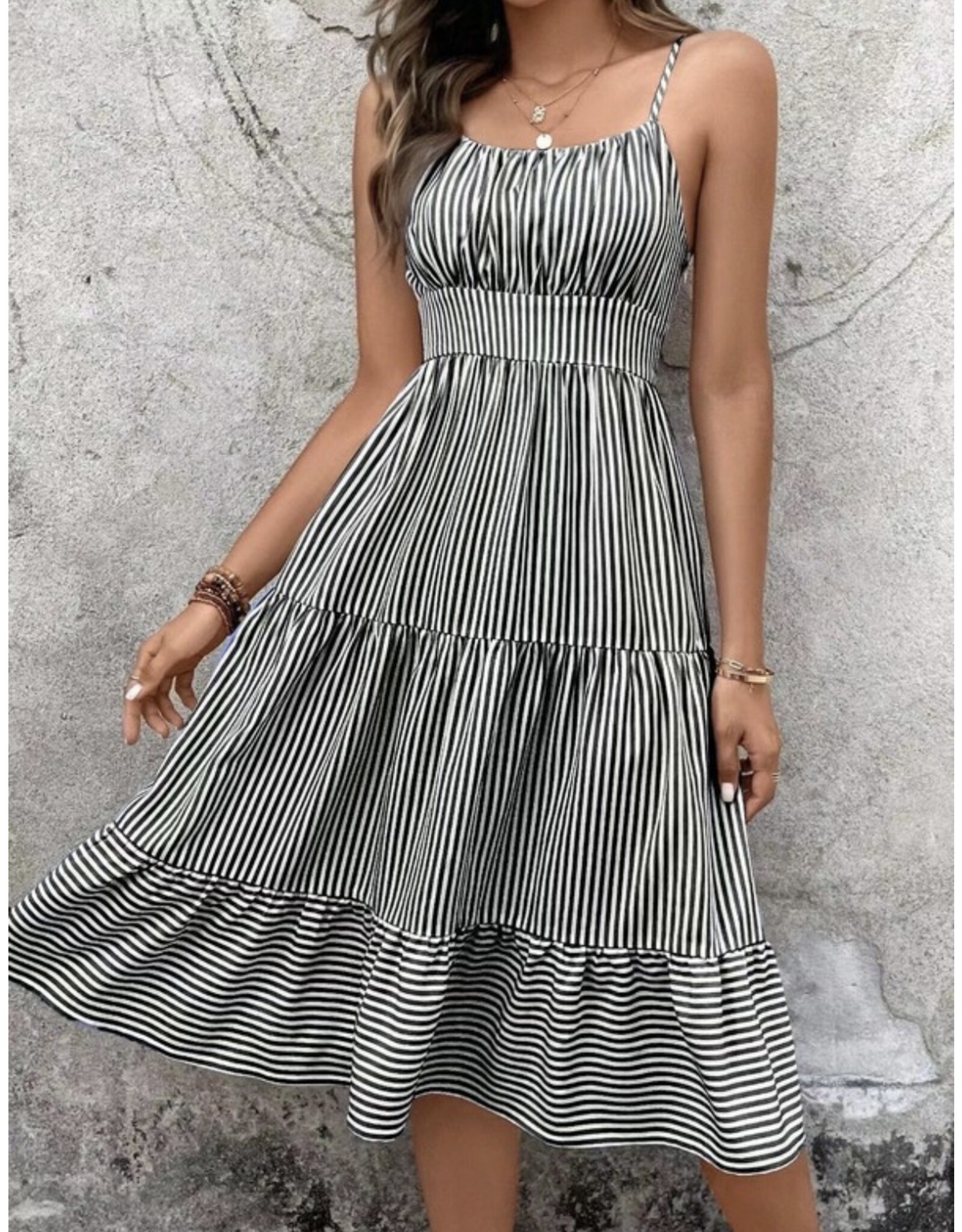 Miss sparkling B/W stripe spaghetti strap dress