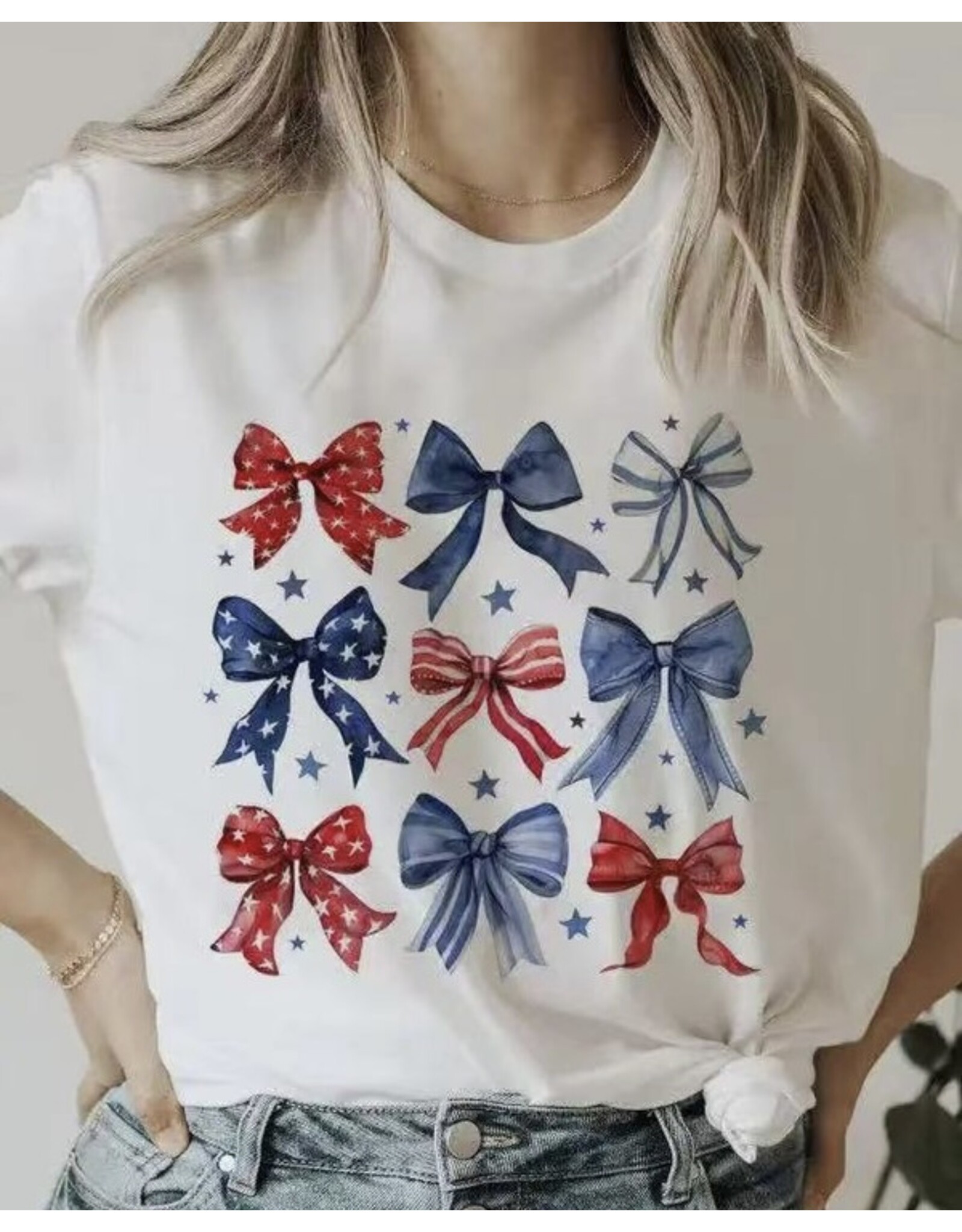 Miss sparkling Red, white & blue bow t-shirt