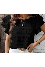 LATA Textured smock blouse w/ ruffle short slv