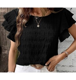 LATA Textured blouse w/ ruffle short slv