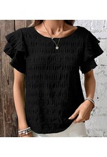 LATA Textured smock blouse w/ ruffle short slv