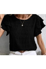 LATA Textured smock blouse w/ ruffle short slv
