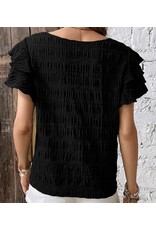 LATA Textured smock blouse w/ ruffle short slv