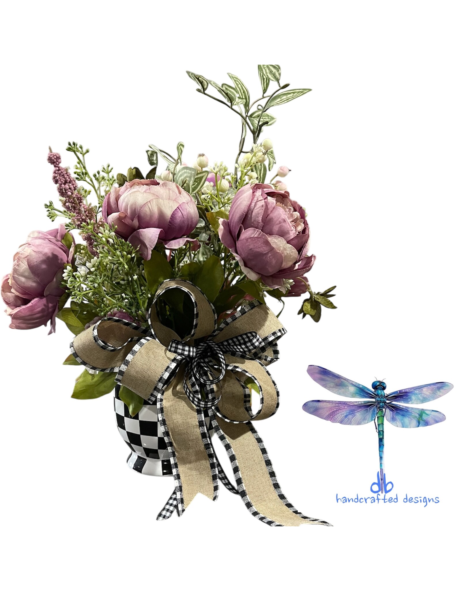 db db MC checkered vase w/ peonies