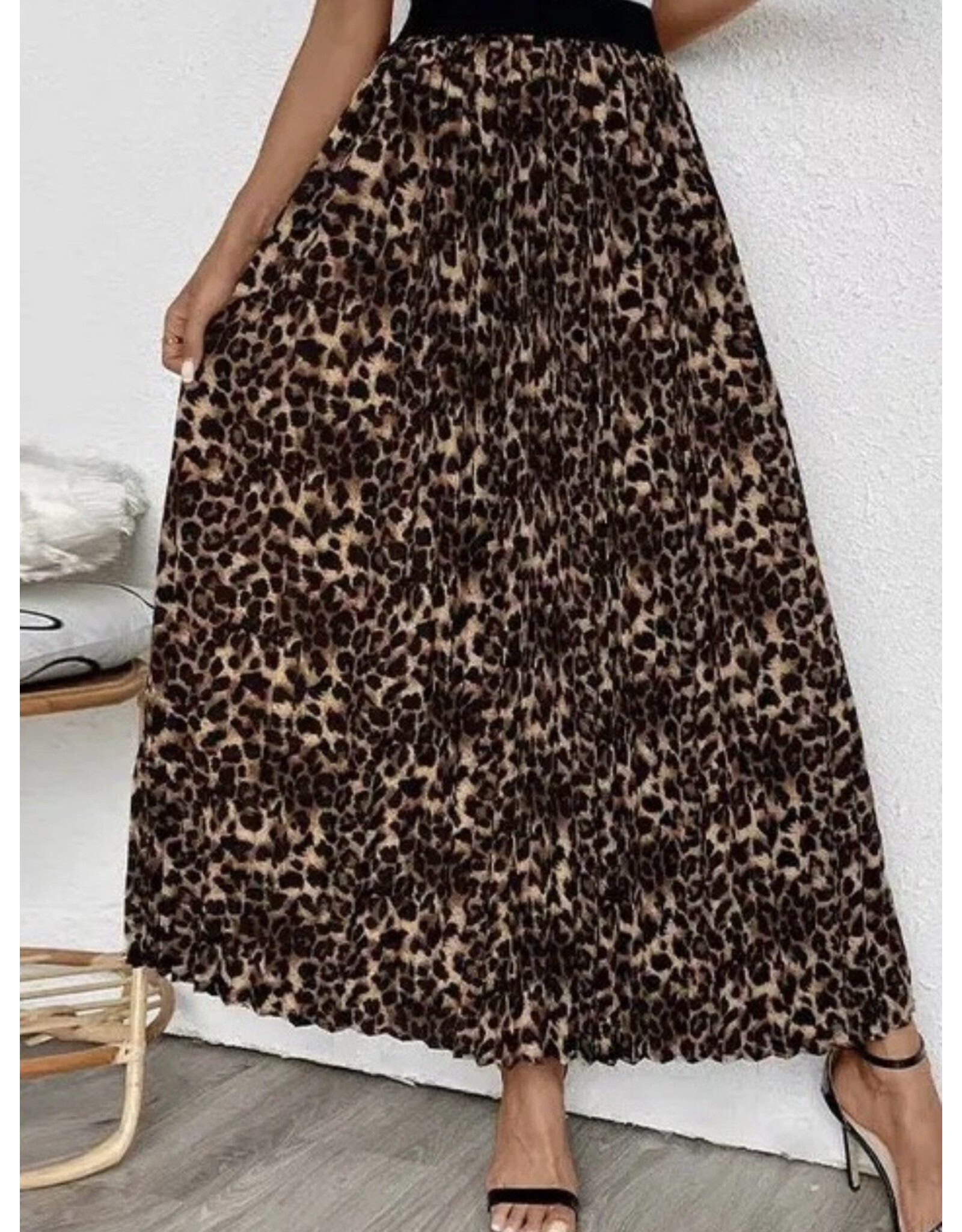 Miss sparkling Leopard pleated maxi skirt