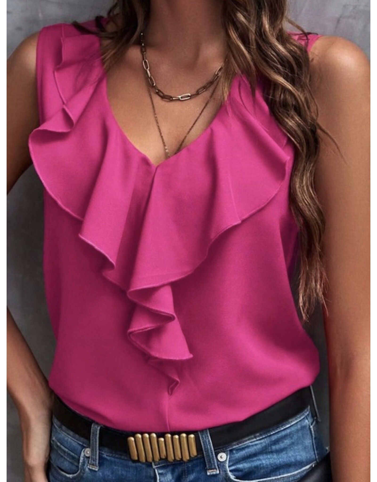 Miss sparkling Ruffle v-neck sleeveless top
