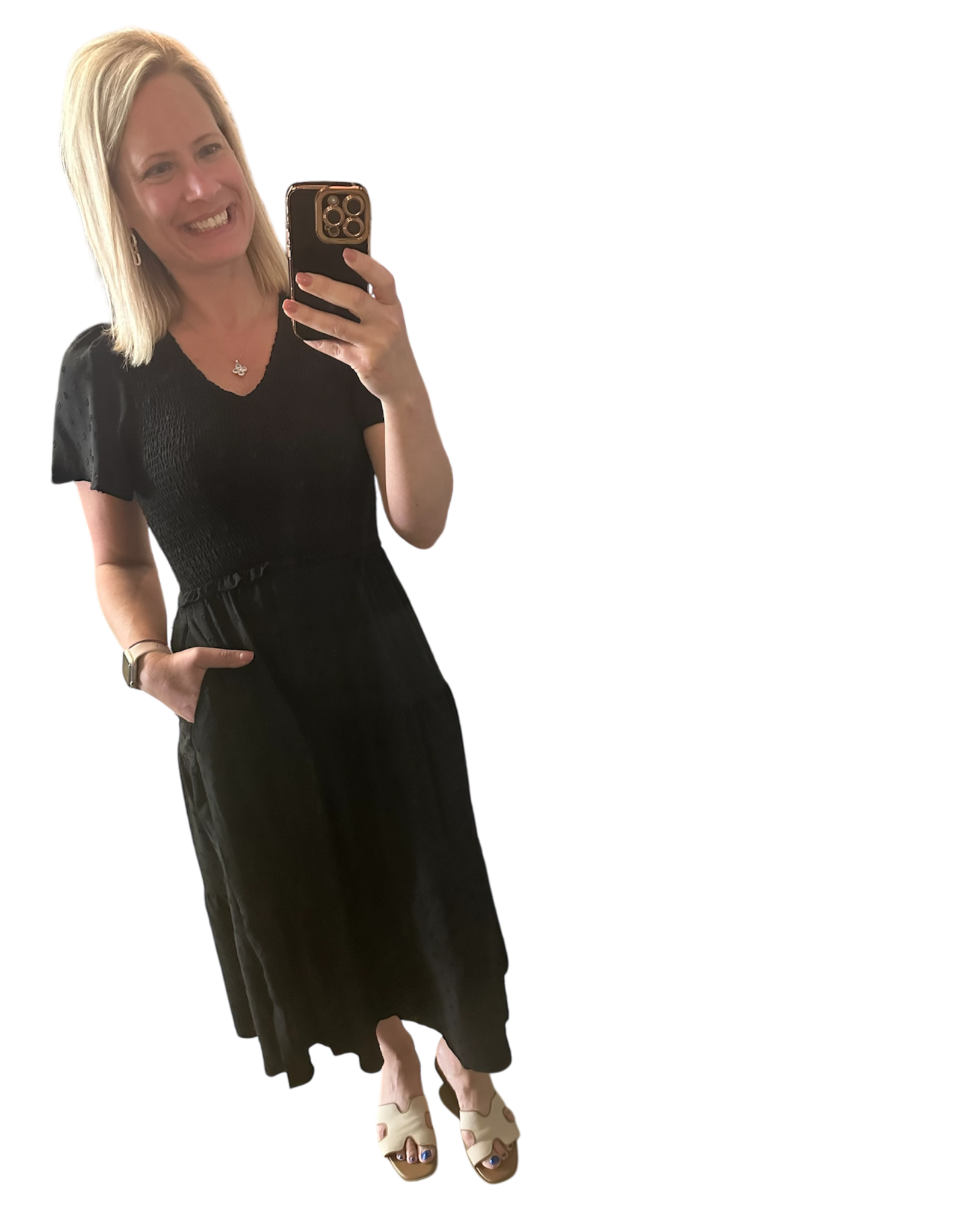 Miss sparkling Black smocked midi dress