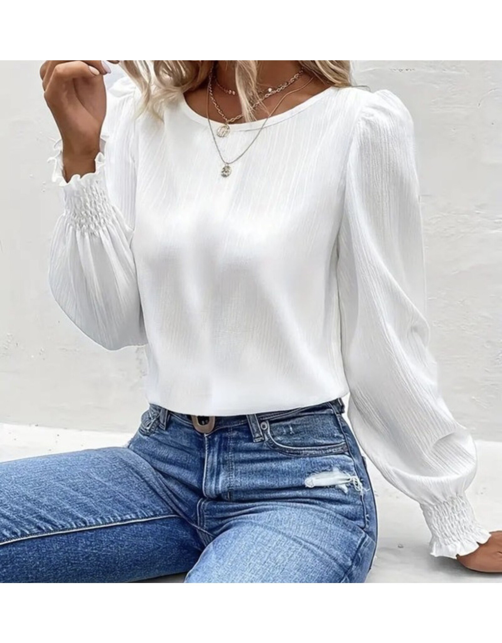 Miss sparkling Elegant long slv white blouse
