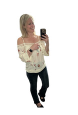 Lovestitch Printed cold shoulder top w/ lace trim