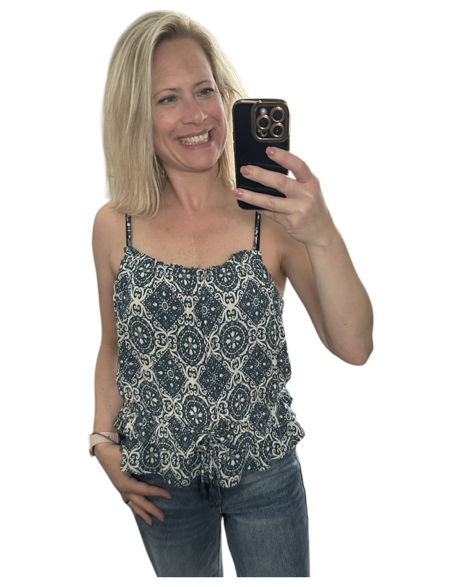 Lovestitch Blue print tank w/  peplum detail