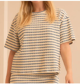 Ivory & Chambray stripe drop shoulder tee