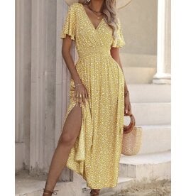 Miss sparkling Yellow floral v neck midi dress