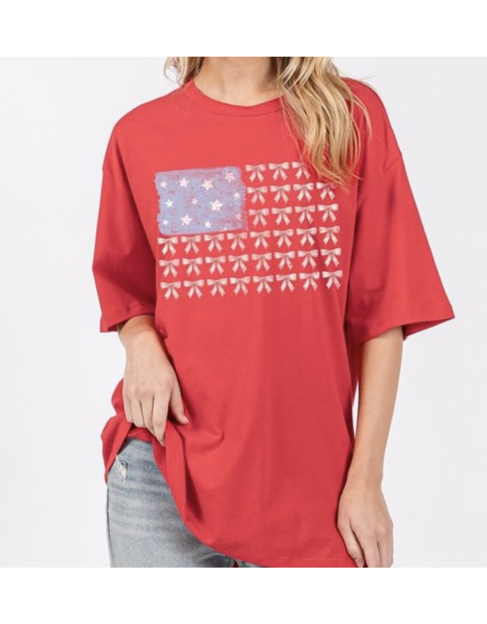 Red bow American flag tee