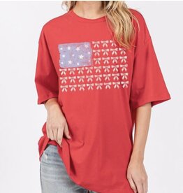 Red bow American flag tee