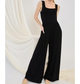 Black square neck tank jumpsuit