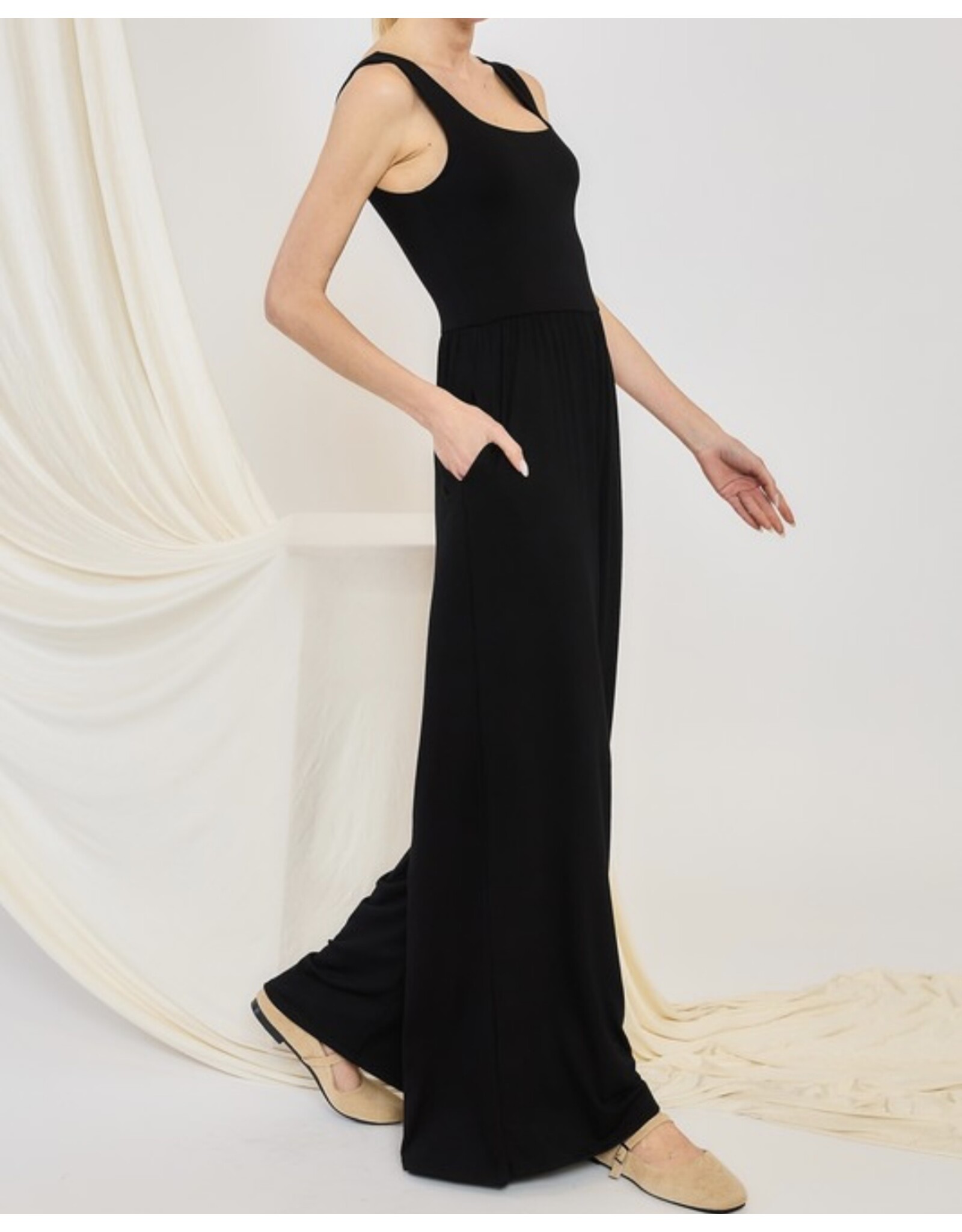 Black square neck tank jumpsuit