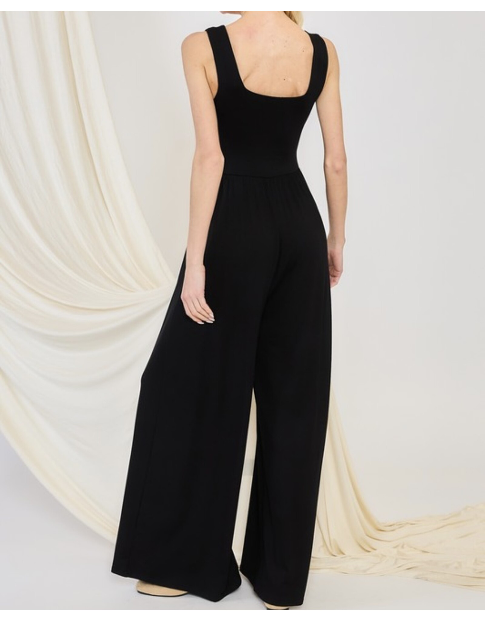 Black square neck tank jumpsuit