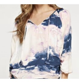 Lovestitch Printed l/s top w/ crochet lace