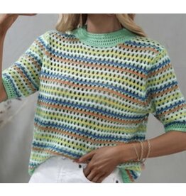 Miss sparkling Colorful stripe open knit sweater