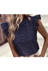 Miss sparkling Navy ruffle s/s dotted blouse