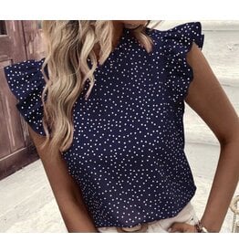 Miss sparkling Navy ruffle s/s dotted blouse