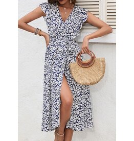 Miss sparkling Blue floral v-neck dress