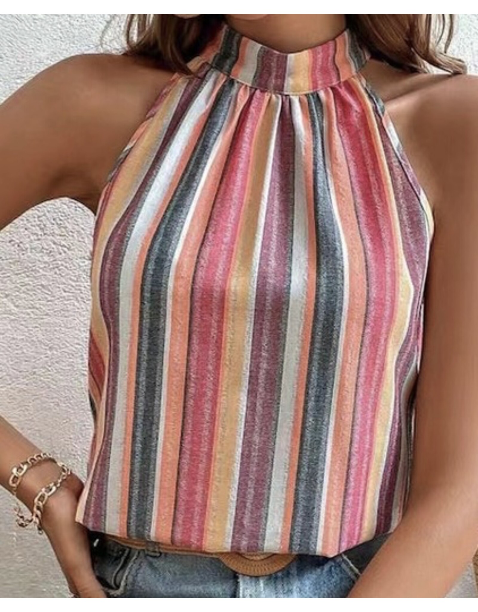 Miss sparkling Colorful stripe halter