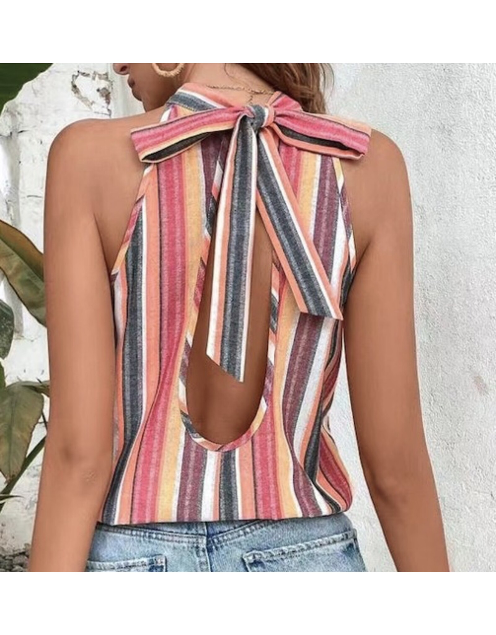 Miss sparkling Colorful stripe halter