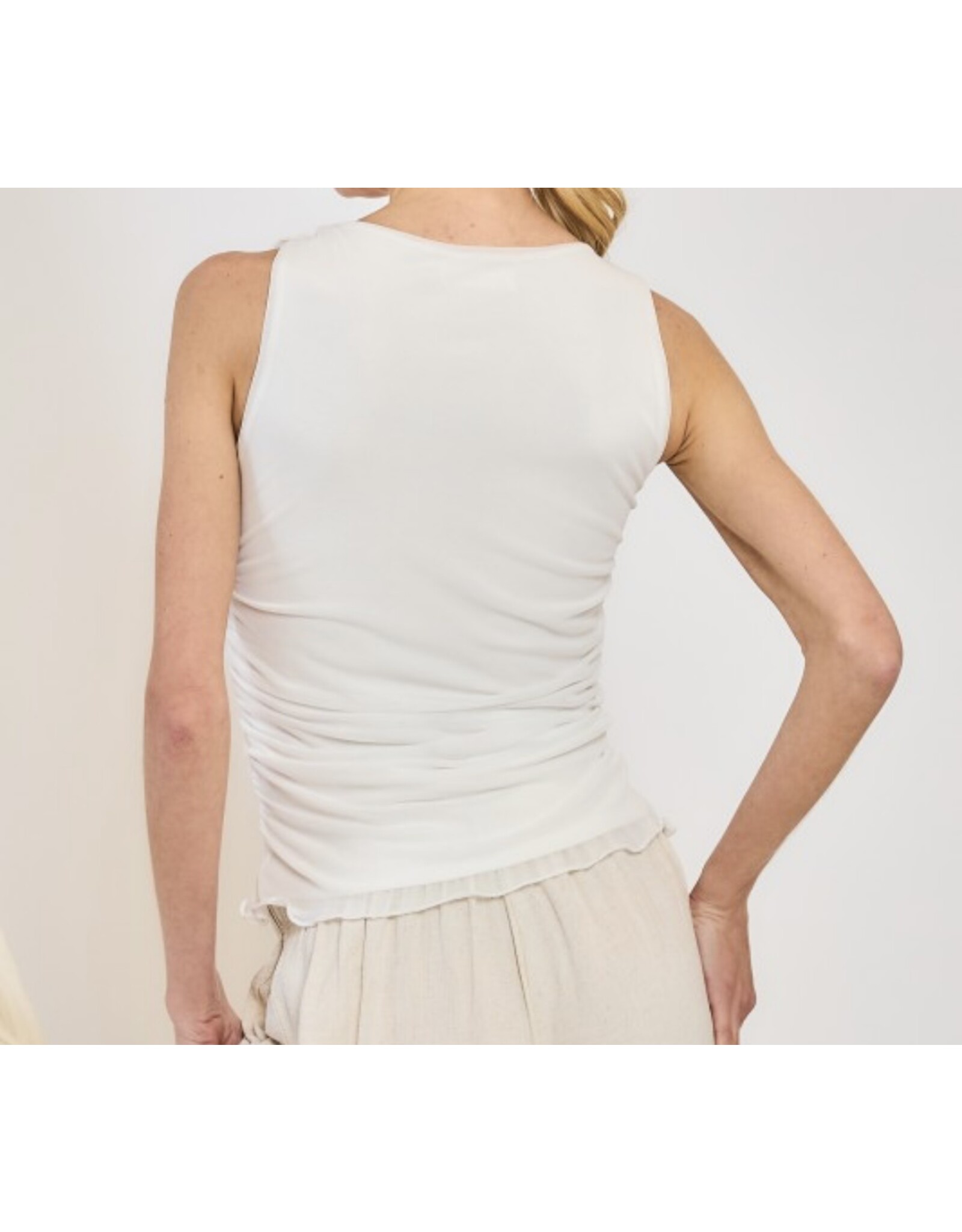 Mesh side ruched sleeveless top