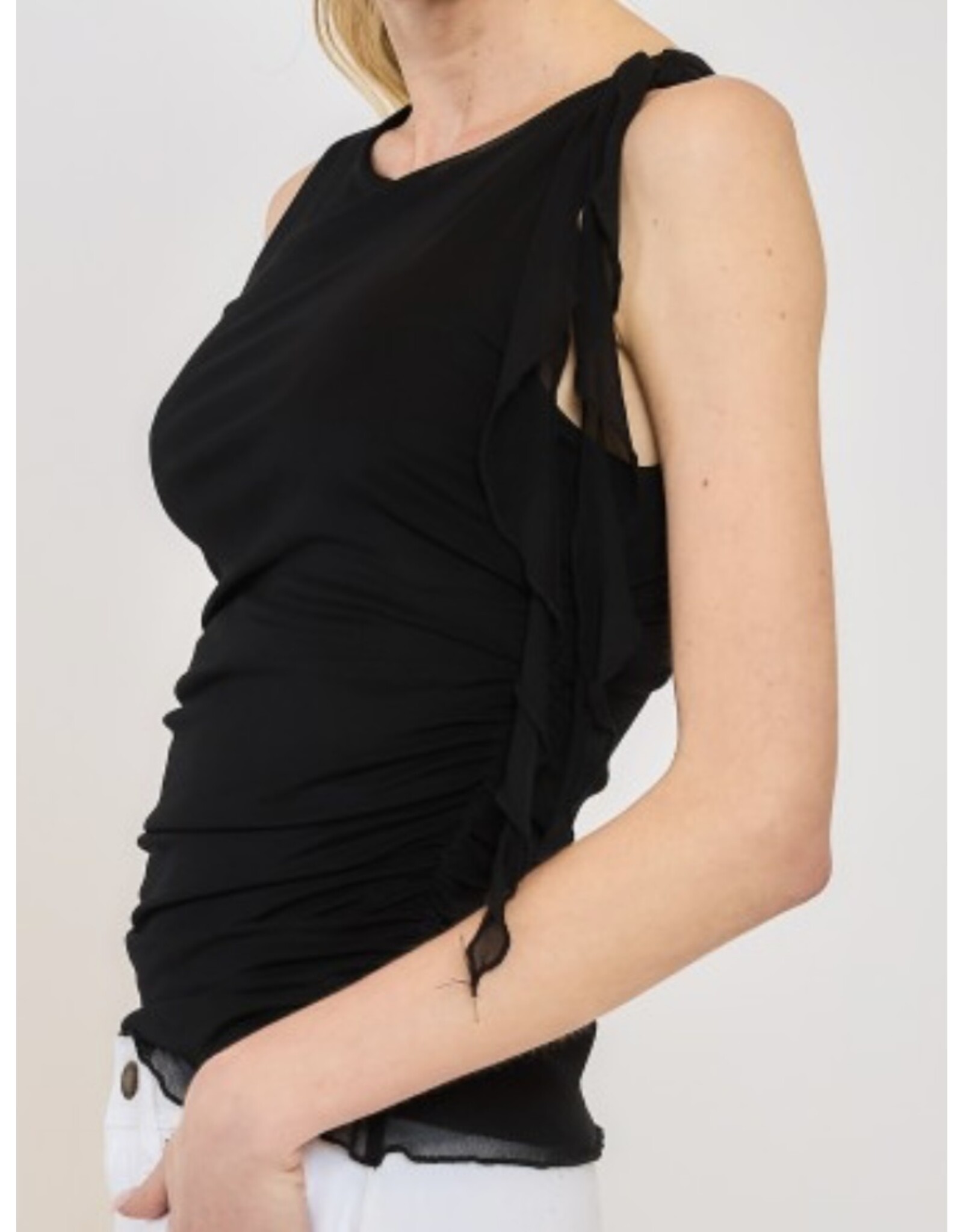 Mesh side ruched sleeveless top