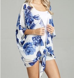 Off white/Blue floral kimono