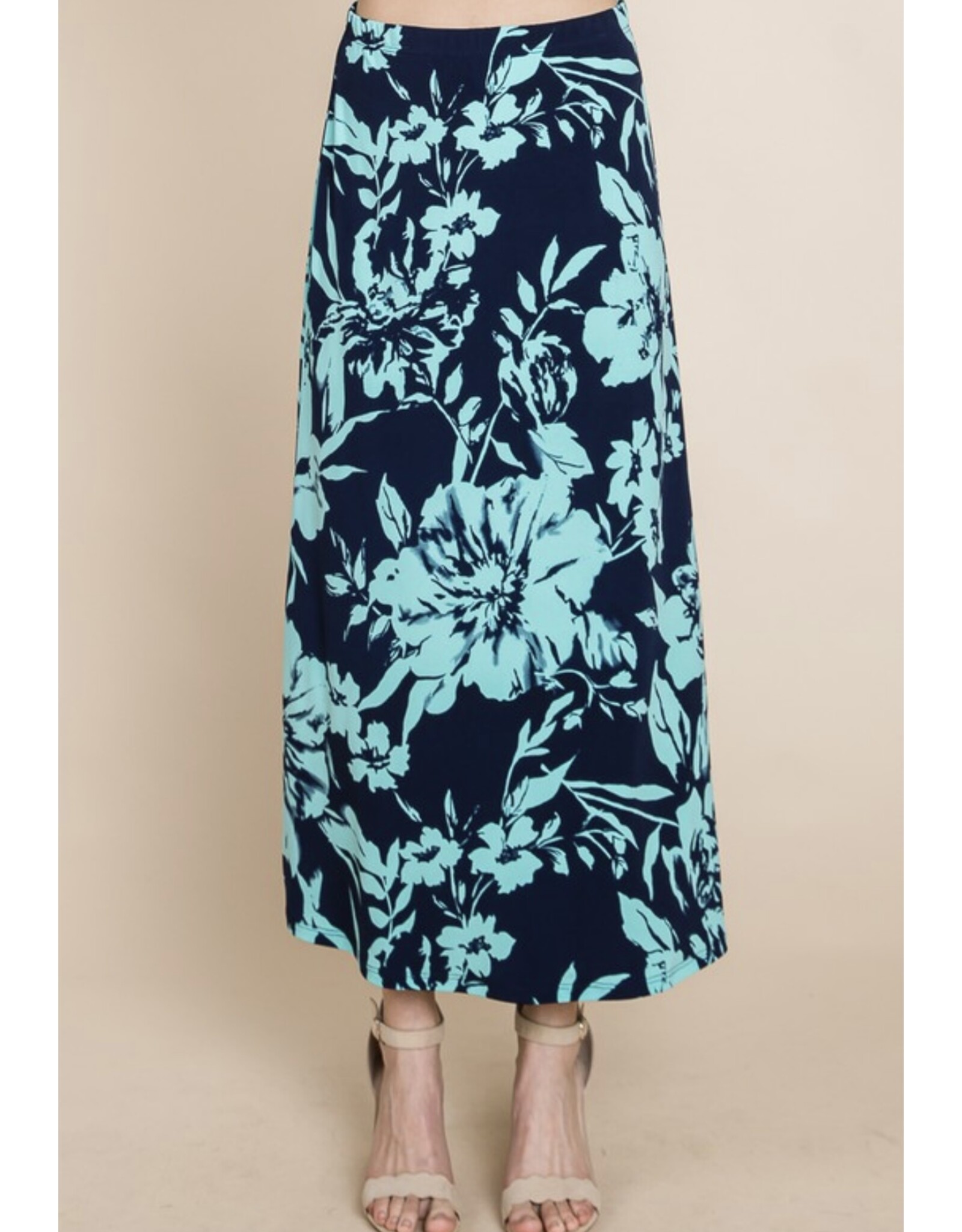 Navy/mint floral maxi skirt