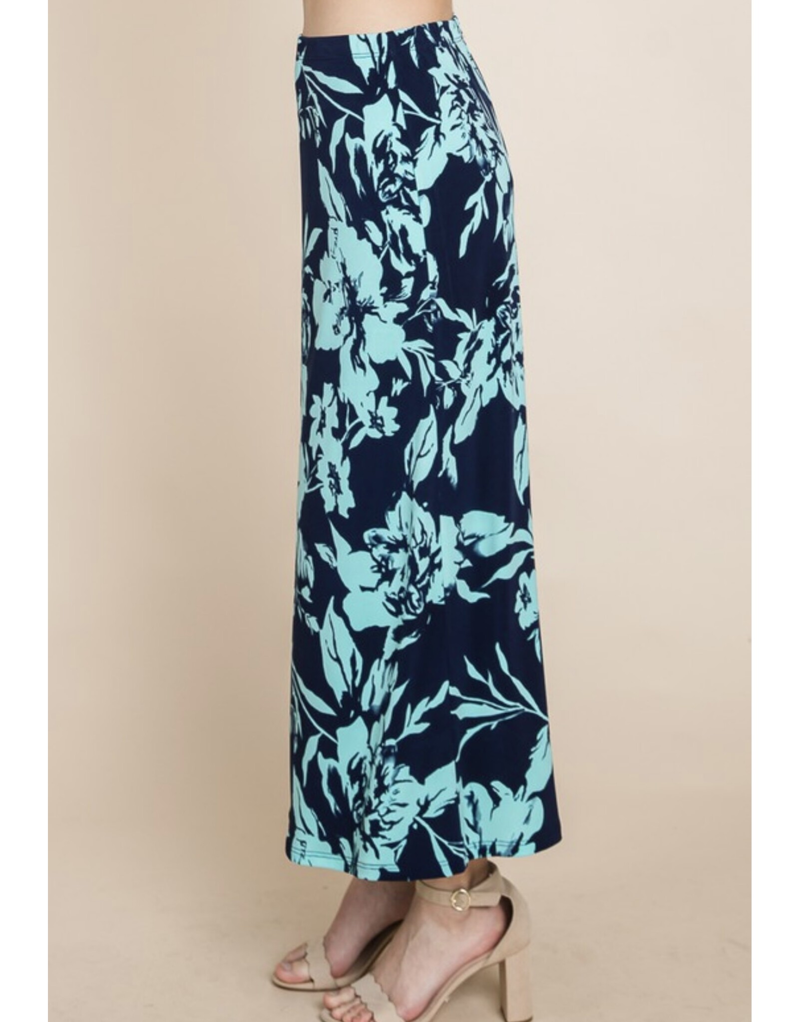 Navy/mint floral maxi skirt