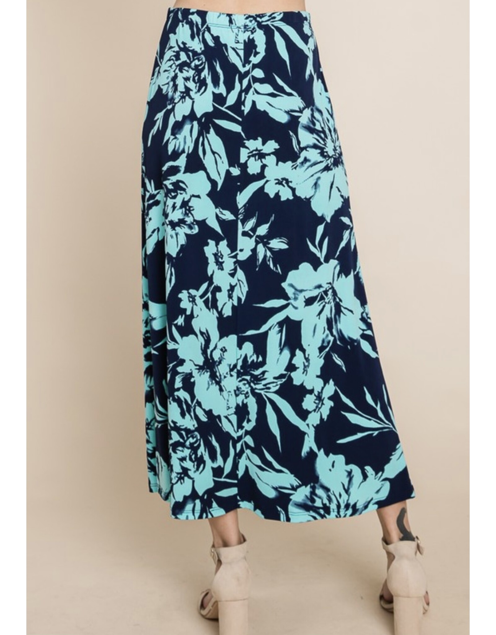 Navy/mint floral maxi skirt