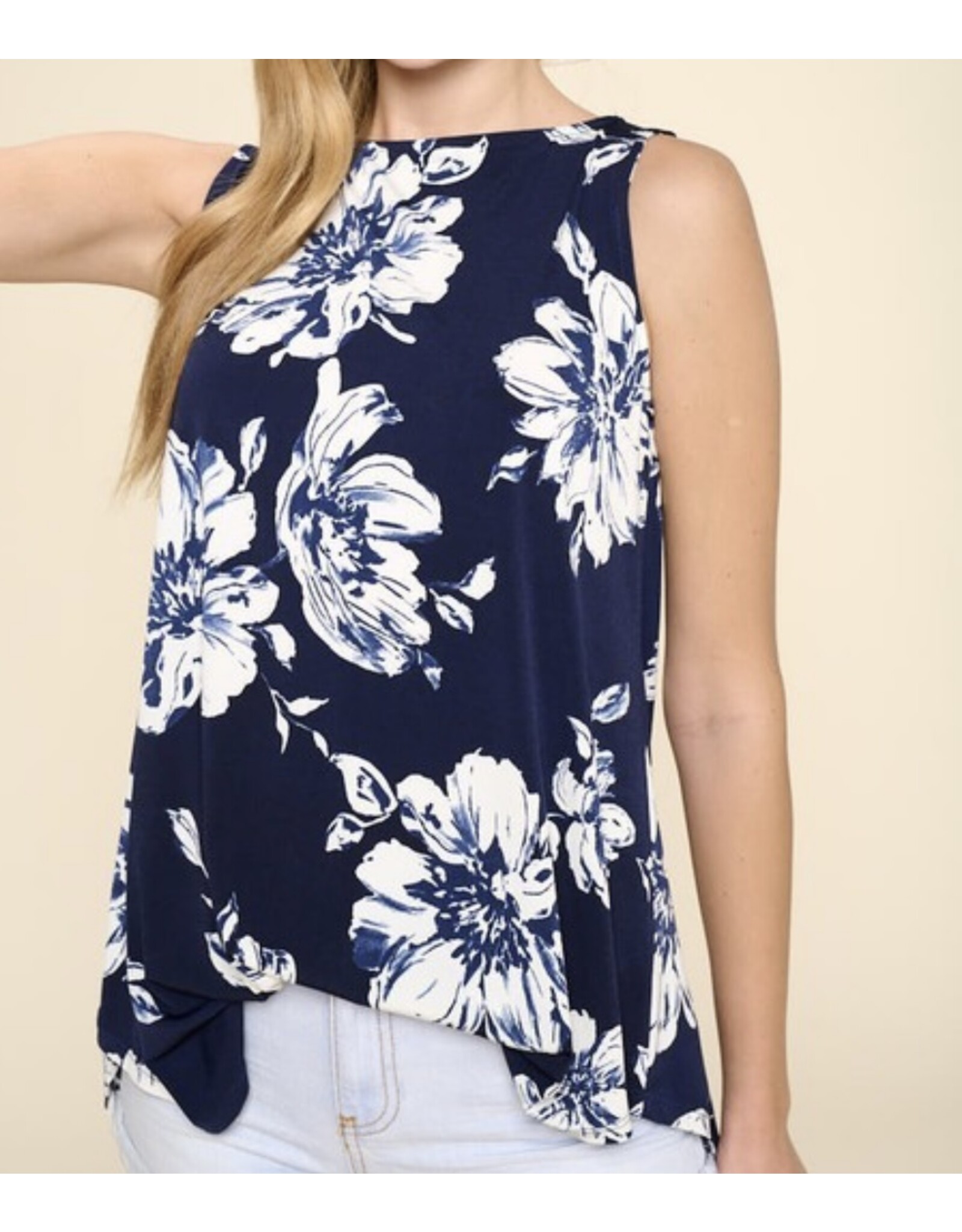 Navy floral sleeveless tunic