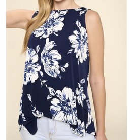 Navy floral sleeveless tunic