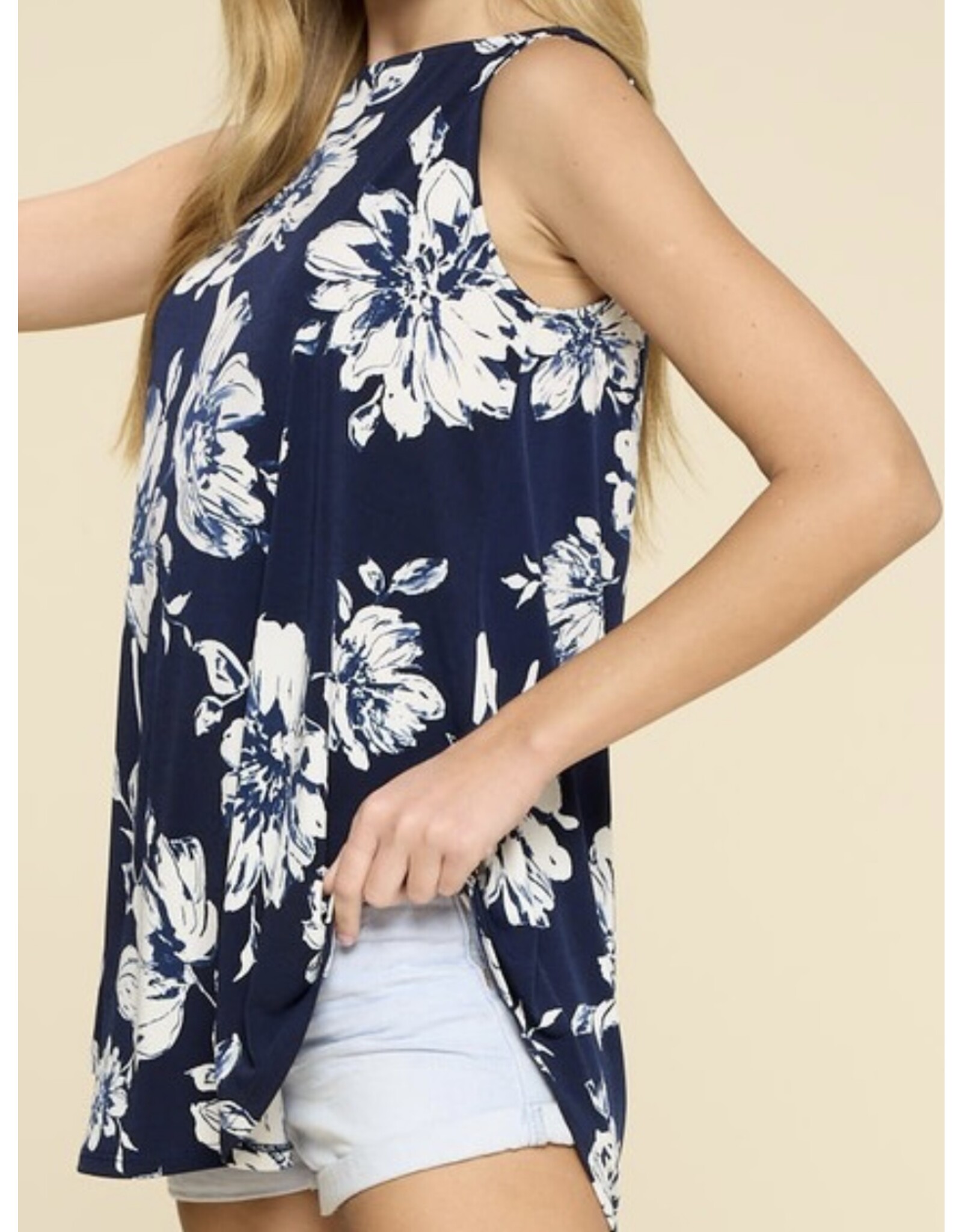 Navy floral sleeveless tunic