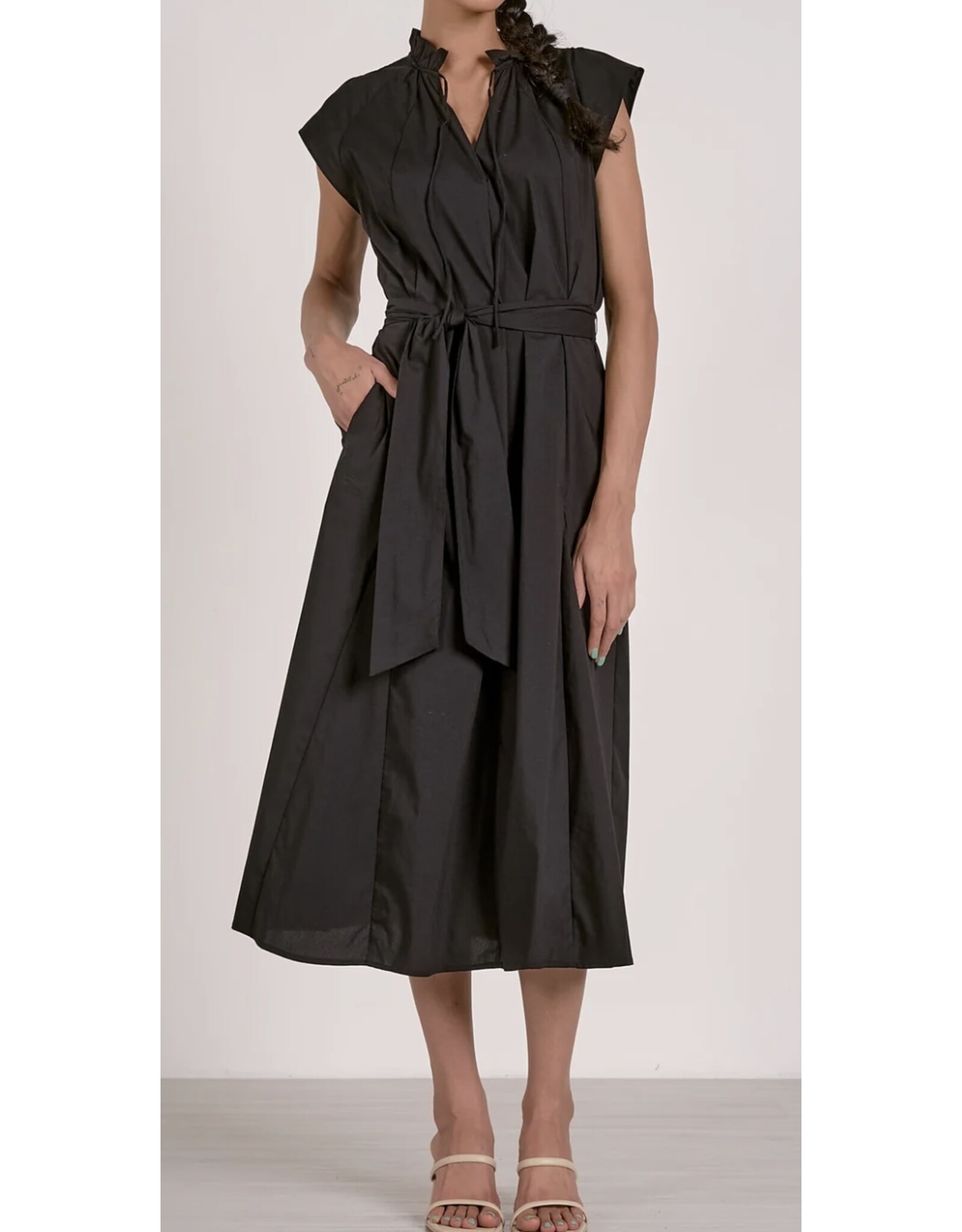 Elan Elan Black Tie Waist Midi Dress