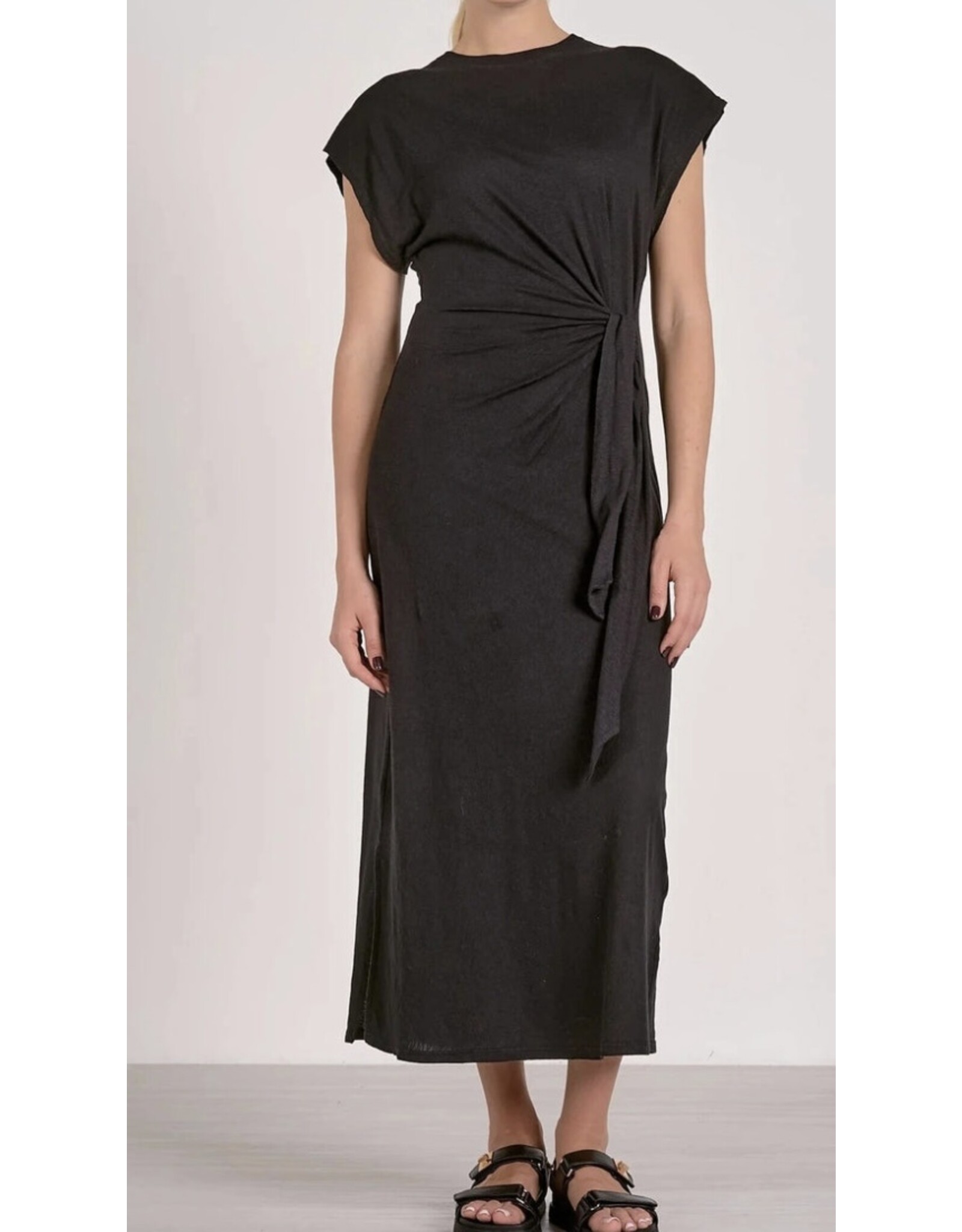 Elan Elan Black Tie Waist Midi Dress
