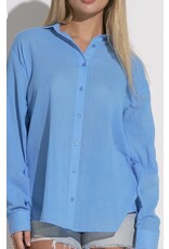 Elan Elan Traveler Button Down  Blue Top