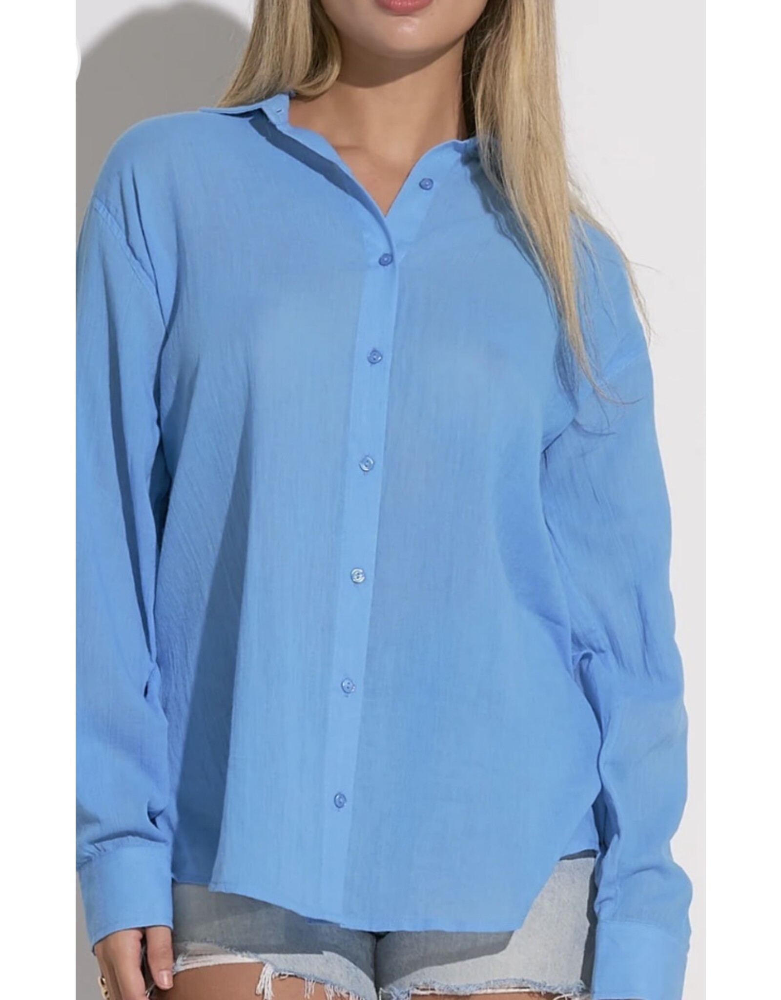 Elan Elan Traveler Button Down  Blue Top