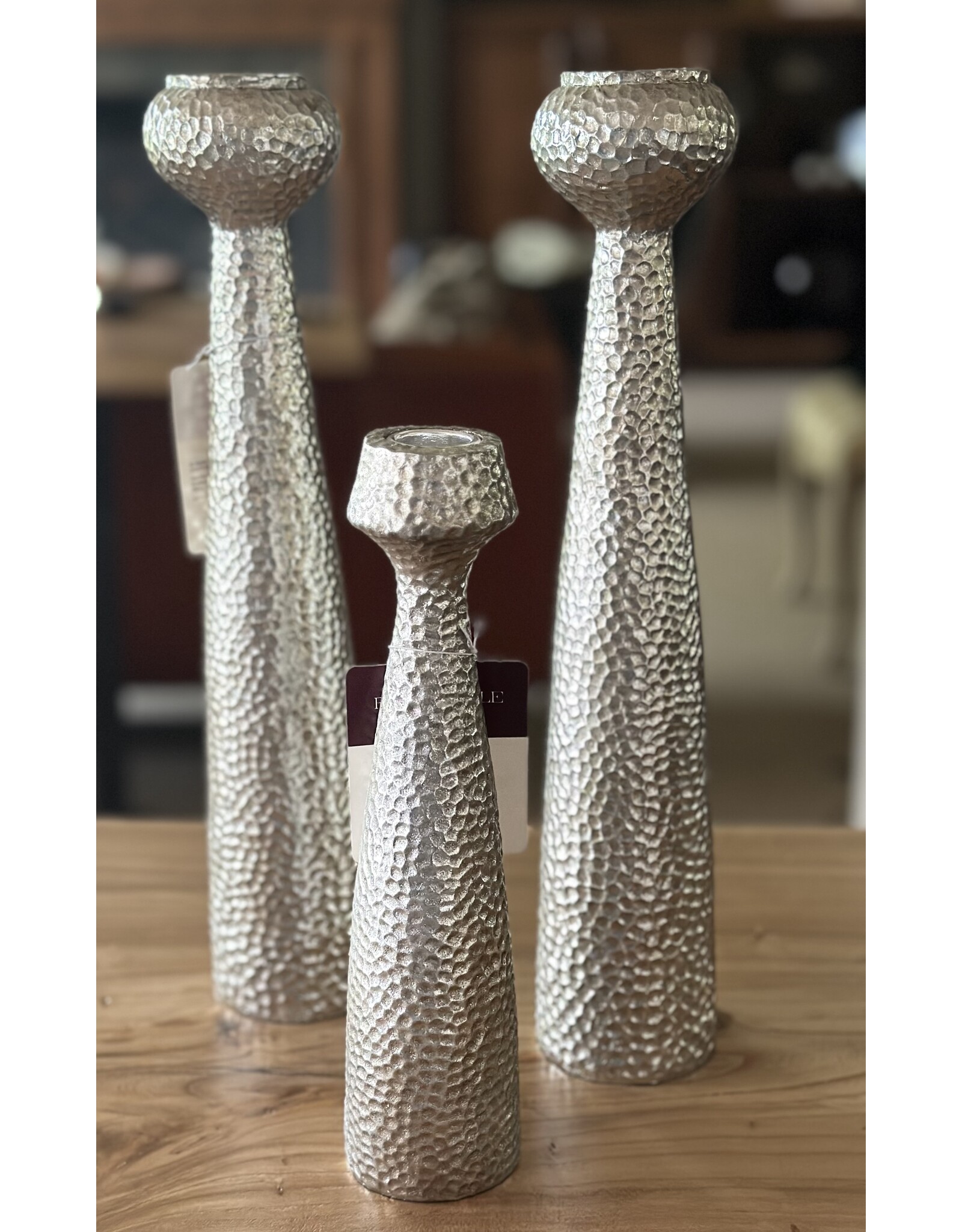 Silver hammered candlestick holder