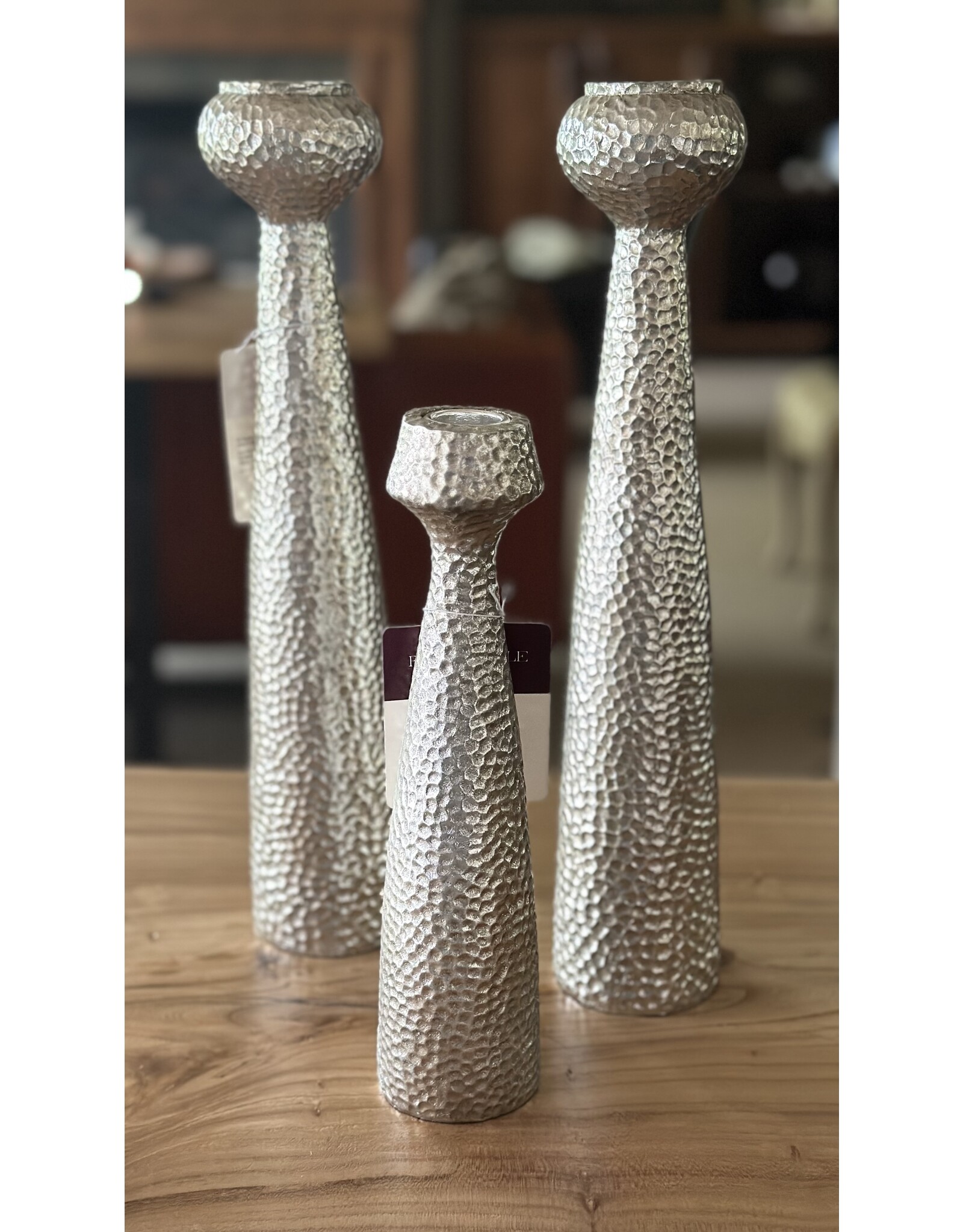 Silver hammered candlestick holder