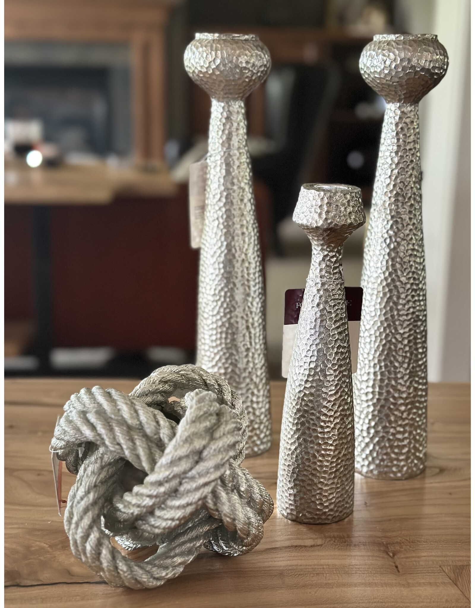 Silver hammered candlestick holder