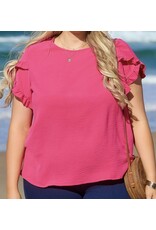 LATA Pink Ruffled Short Slv Top
