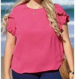 LATA Pink Ruffled Short Slv Top