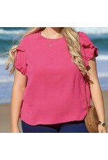 LATA Pink Ruffled Short Slv Top
