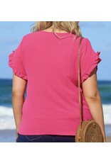 LATA Pink Ruffled Short Slv Top