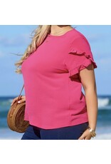 LATA Pink Ruffled Short Slv Top
