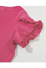 LATA Pink Ruffled Short Slv Top